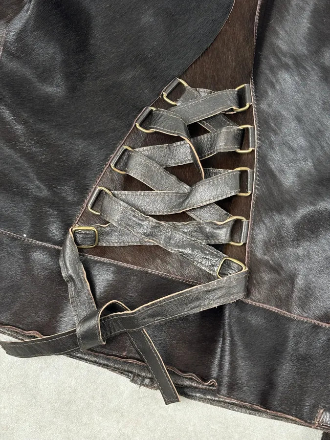 2000s Versace Dark Brown Pony Hair Lace-Back Bomber Jacket  HJMPilY 11