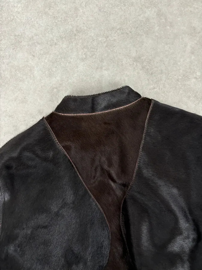 2000s Versace Dark Brown Pony Hair Lace-Back Bomber Jacket  HJMPilY 5