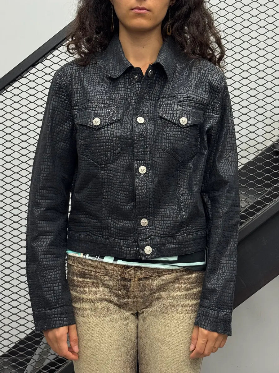 2000s Versace Black Snakeskin Effect Jacket HDxrHBM 1
