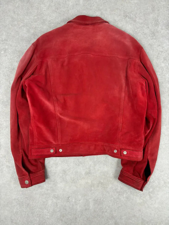 2000s Versace Red Suede Leather Trucker Jacket iGNssER 4