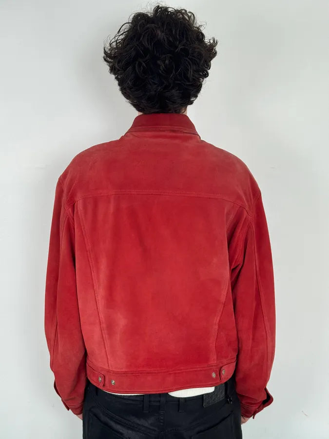 2000s Versace Red Suede Leather Trucker Jacket iGNssER 2