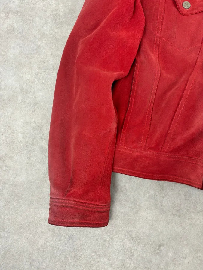 2000s Versace Red Suede Leather Trucker Jacket iGNssER 8