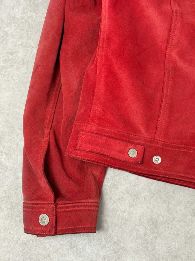 2000s Versace Red Suede Leather Trucker Jacket iGNssER 9