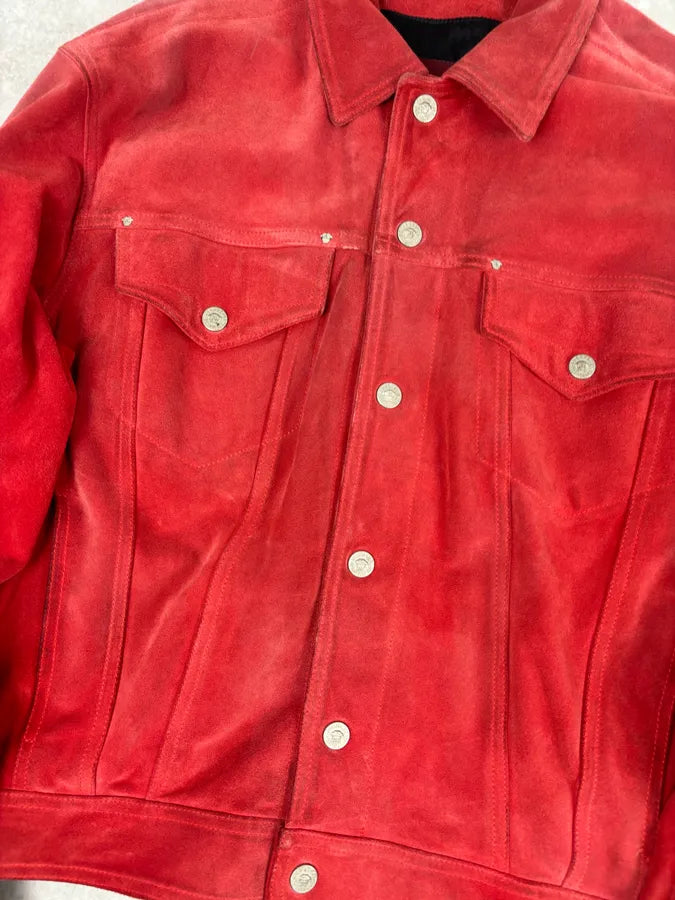 2000s Versace Red Suede Leather Trucker Jacket iGNssER 7
