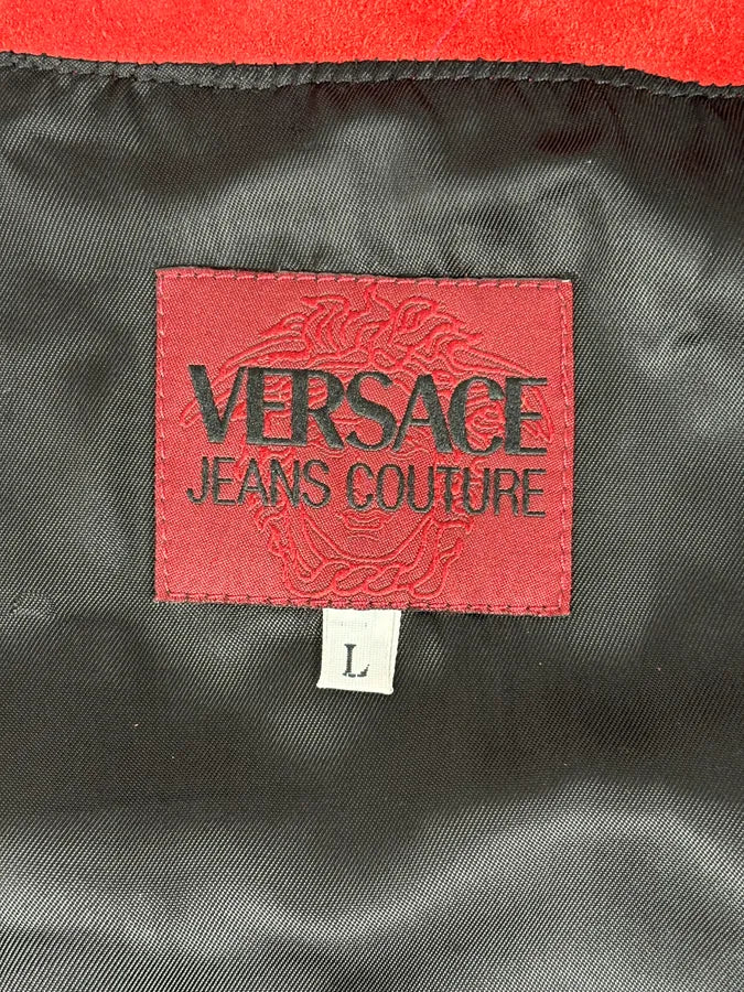 2000s Versace Red Suede Leather Trucker Jacket iGNssER 10