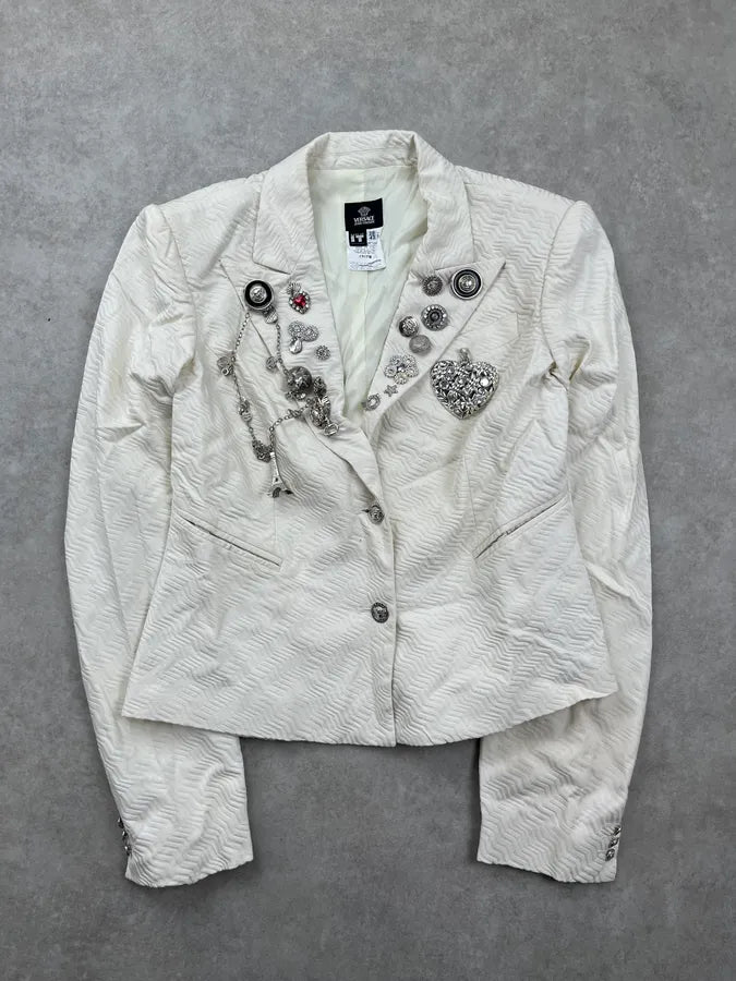 Versace Couture Cream White Wave Embellished Blazer Jacket YTCJLRO 1