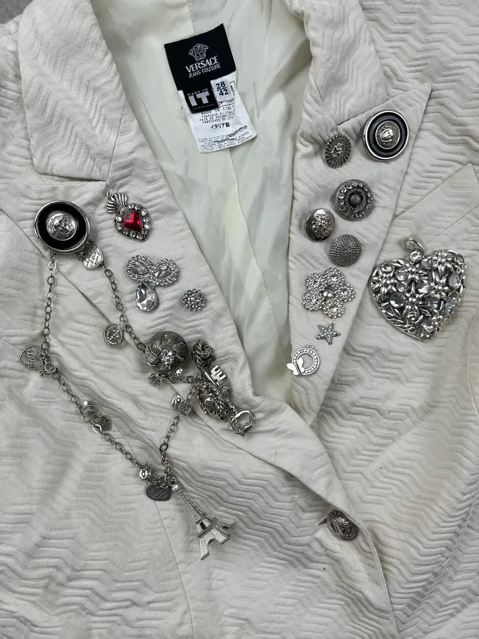 Versace Couture Cream White Wave Embellished Blazer Jacket YTCJLRO 9