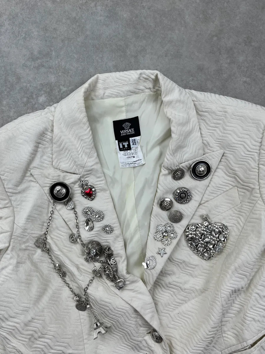 Versace Couture Cream White Wave Embellished Blazer Jacket YTCJLRO 5