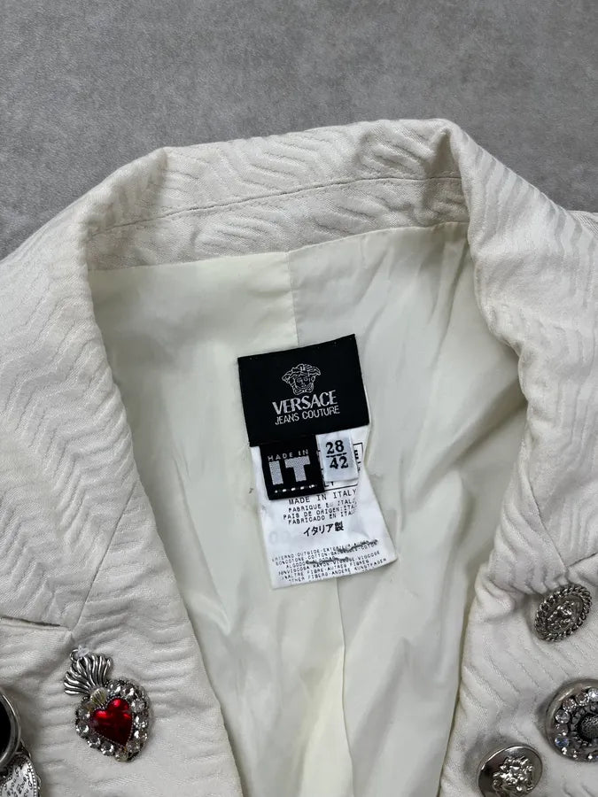 Versace Couture Cream White Wave Embellished Blazer Jacket YTCJLRO 10