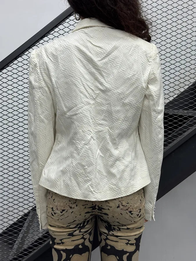 Versace Couture Cream White Wave Embellished Blazer Jacket YTCJLRO 2