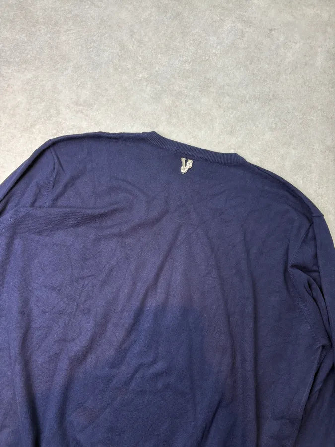 Versace Navy Cotton Rhinestone Embellished Sweater nlPHlXi 6