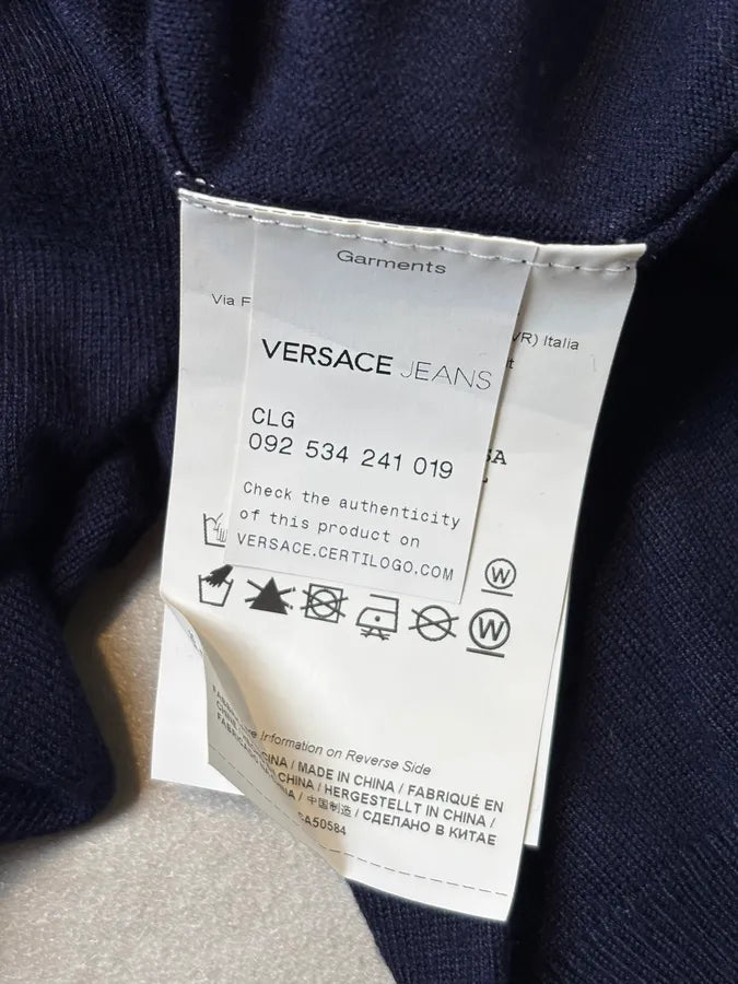 Versace Navy Cotton Rhinestone Embellished Sweater nlPHlXi 4