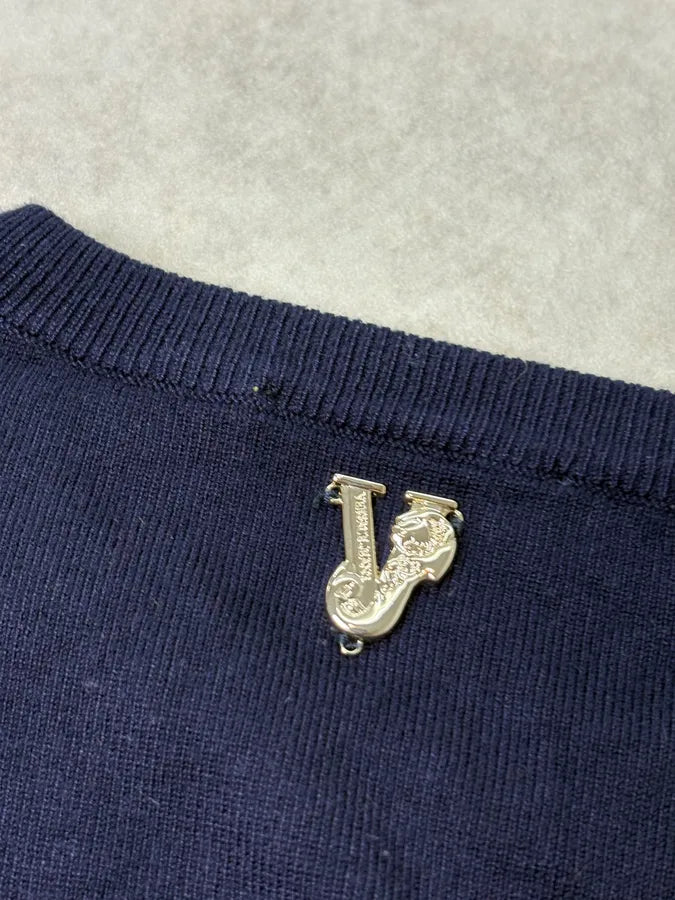 Versace Navy Cotton Rhinestone Embellished Sweater nlPHlXi 8