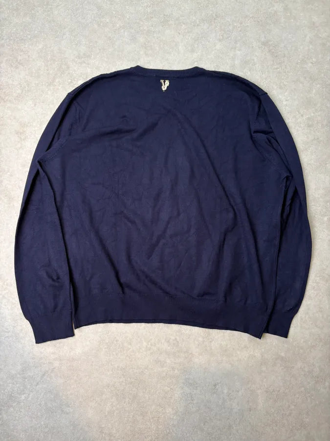 Versace Navy Cotton Rhinestone Embellished Sweater nlPHlXi 5