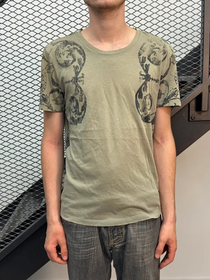 SS2015 Versace Khaki Green Abstract Baroque Faded T-Shirt  jYURZWJ 1