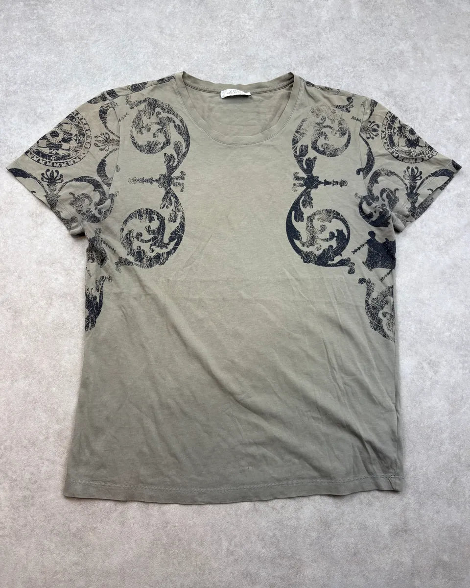 SS2015 Versace Khaki Green Abstract Baroque Faded T-Shirt  jYURZWJ 0