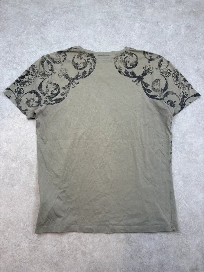 SS2015 Versace Khaki Green Abstract Baroque Faded T-Shirt  jYURZWJ 5