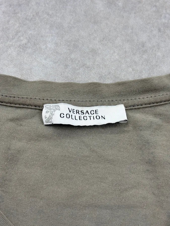 SS2015 Versace Khaki Green Abstract Baroque Faded T-Shirt  jYURZWJ 6