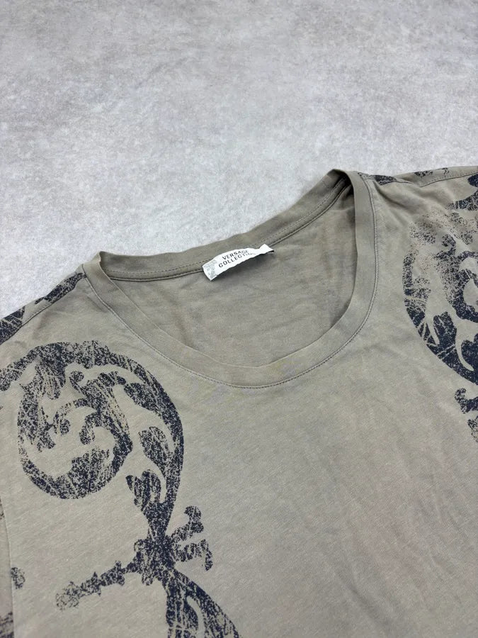 SS2015 Versace Khaki Green Abstract Baroque Faded T-Shirt  jYURZWJ 4