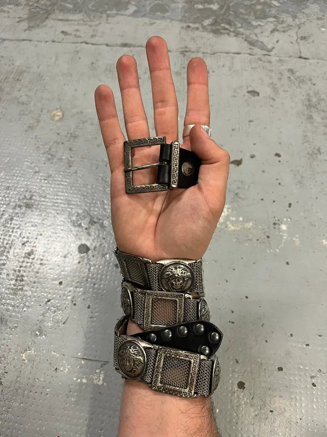 Versace Medusa Metallic Silver Leather Belt mZbXBqh 0
