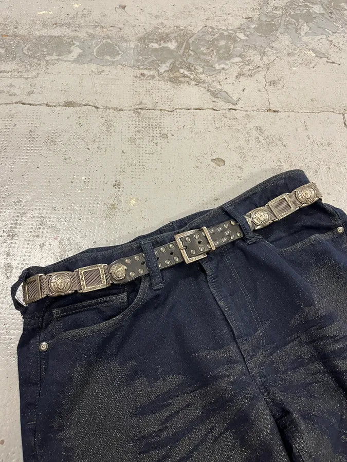 Versace Medusa Metallic Silver Leather Belt mZbXBqh 1