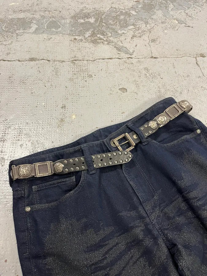 Versace Medusa Metallic Silver Leather Belt mZbXBqh 2