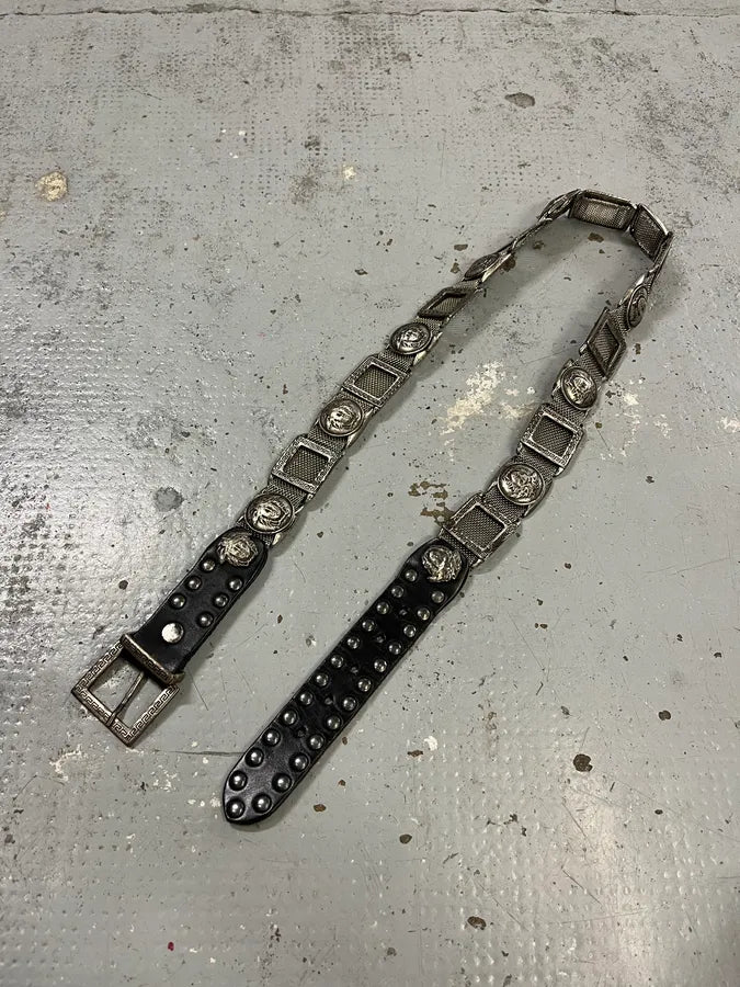 Versace Medusa Metallic Silver Leather Belt mZbXBqh 3