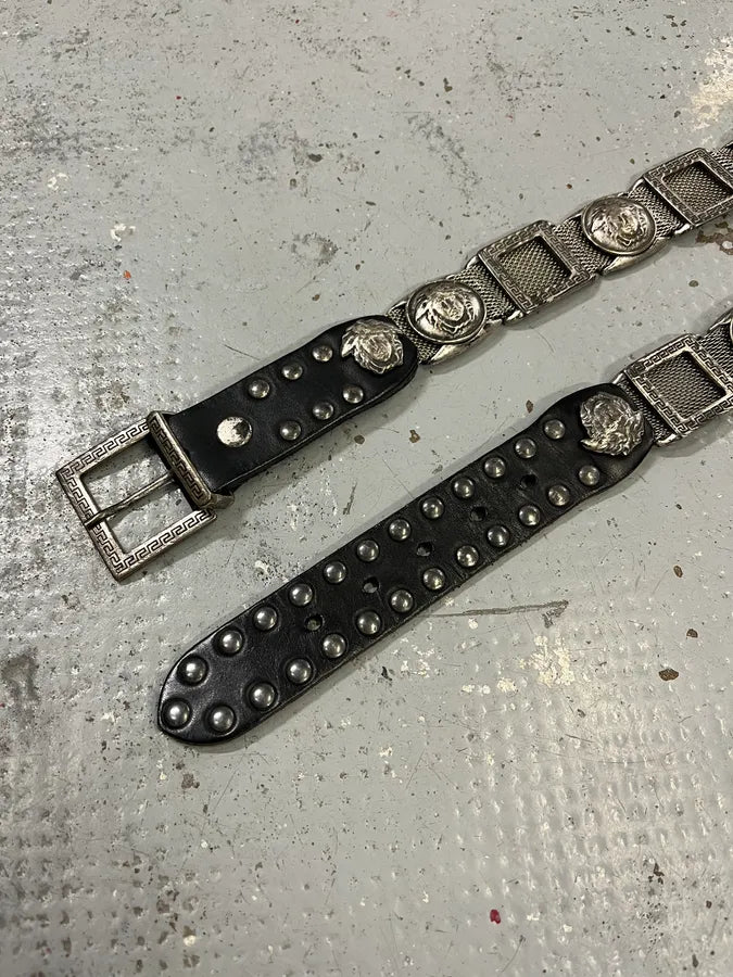 Versace Medusa Metallic Silver Leather Belt mZbXBqh 4