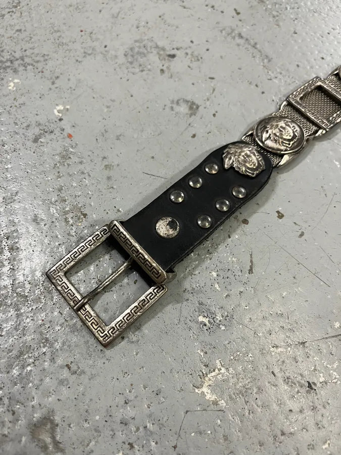 Versace Medusa Metallic Silver Leather Belt mZbXBqh 5