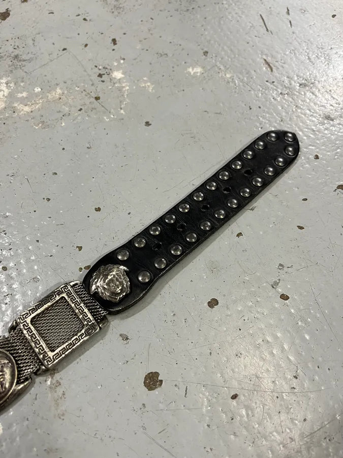 Versace Medusa Metallic Silver Leather Belt mZbXBqh 6
