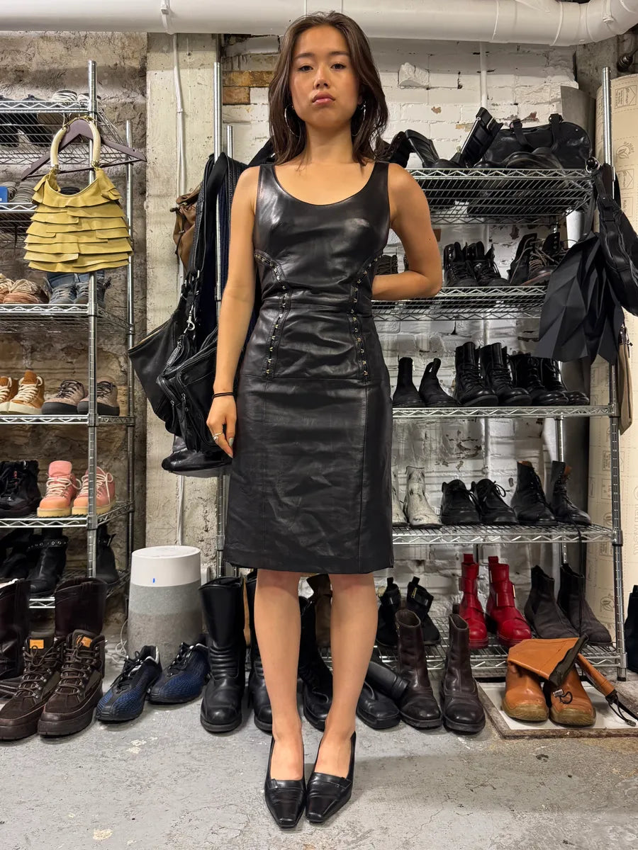 Versace Metal Hook Black Leather Dress (S) HHGugZe 1