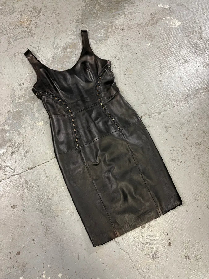 Versace Metal Hook Black Leather Dress (S) HHGugZe 4