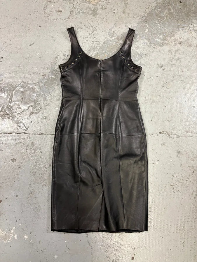Versace Metal Hook Black Leather Dress (S) HHGugZe 6