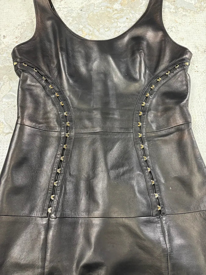 Versace Metal Hook Black Leather Dress (S) HHGugZe 7