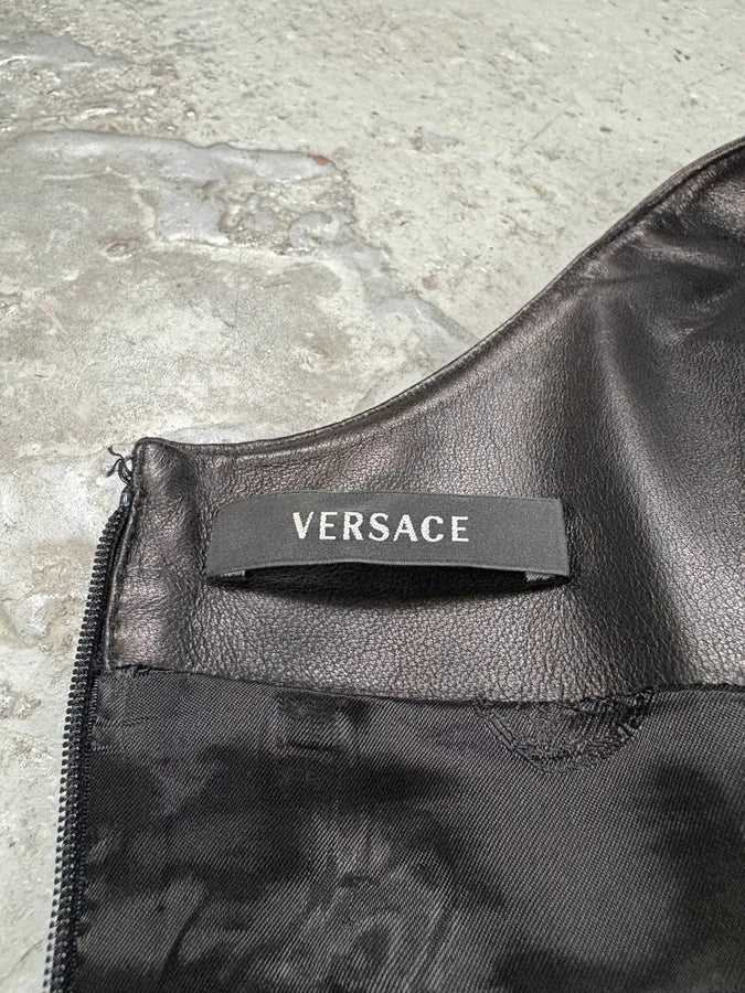 Versace Metal Hook Black Leather Dress (S) HHGugZe 8