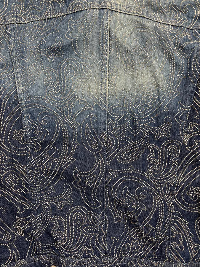 2000s Versace Navy Denim Rhinestone Studded Denim Jacket UdKAuNB 8