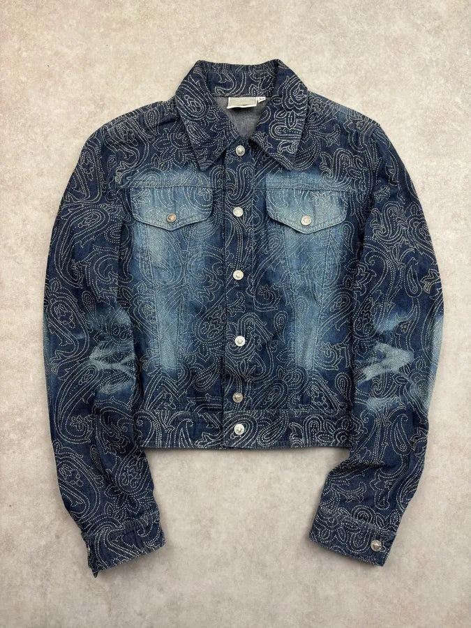 2000s Versace Navy Denim Rhinestone Studded Denim Jacket UdKAuNB 2