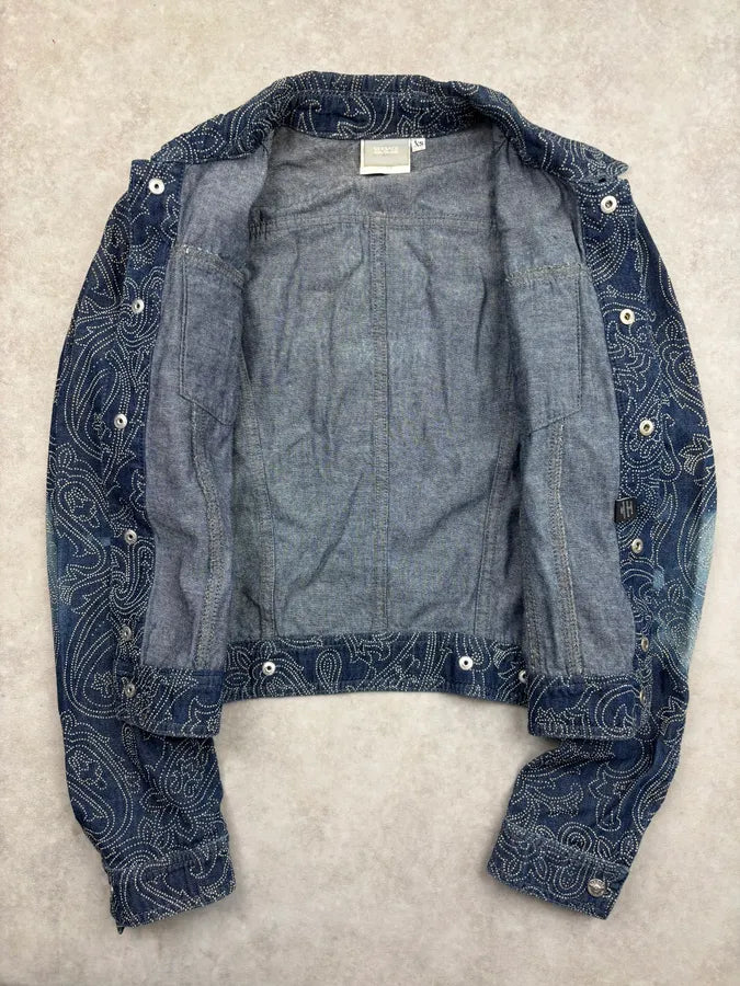 2000s Versace Navy Denim Rhinestone Studded Denim Jacket UdKAuNB 6