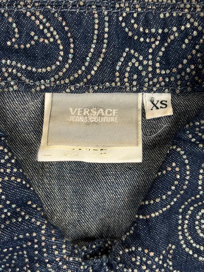 2000s Versace Navy Denim Rhinestone Studded Denim Jacket UdKAuNB 9