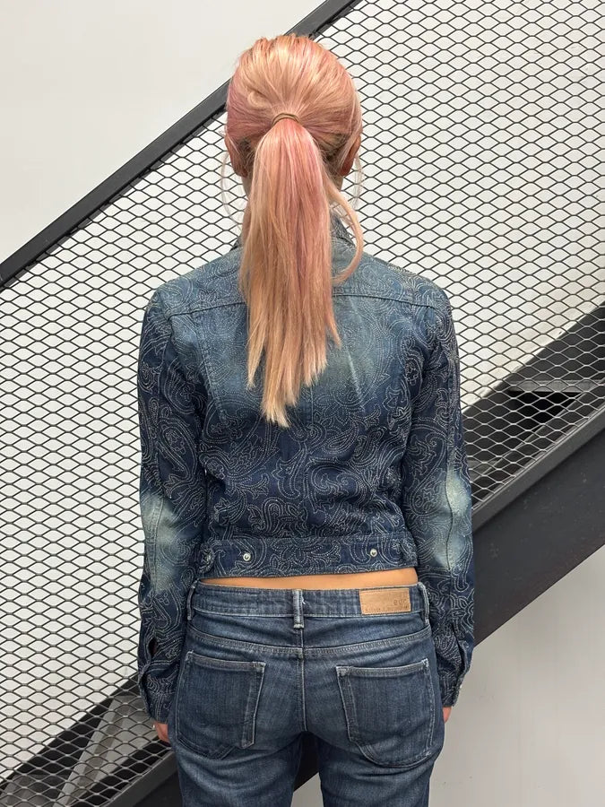 2000s Versace Navy Denim Rhinestone Studded Denim Jacket UdKAuNB 1