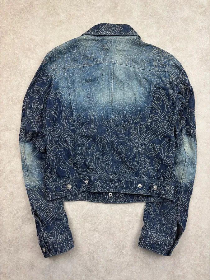 2000s Versace Navy Denim Rhinestone Studded Denim Jacket UdKAuNB 4