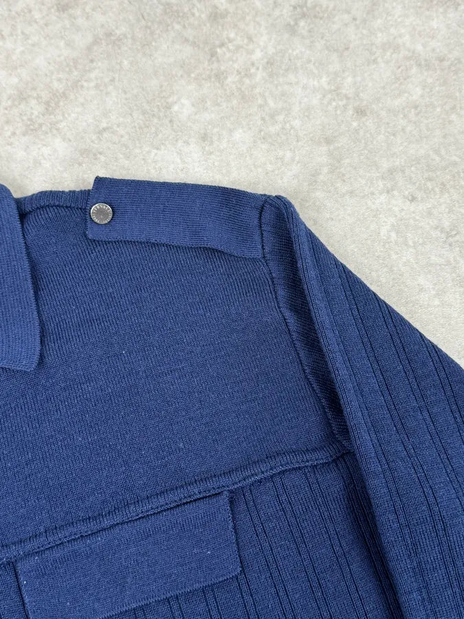 Versace Navy Flat Wool Longsleeve Polo Vwoqpyq 6