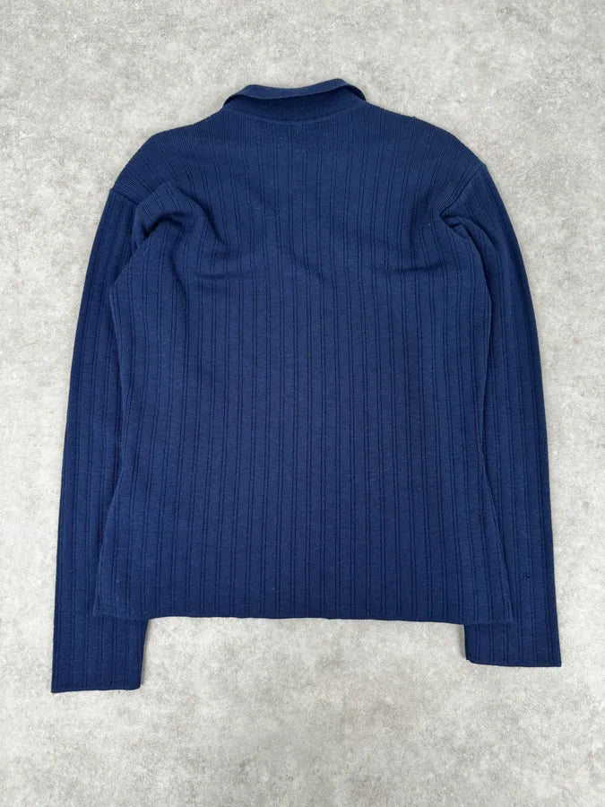 Versace Navy Flat Wool Longsleeve Polo Vwoqpyq 3