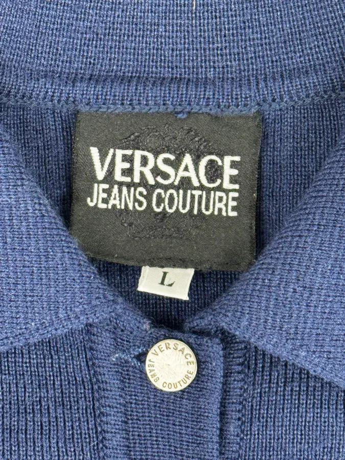 Versace Navy Flat Wool Longsleeve Polo Vwoqpyq 8