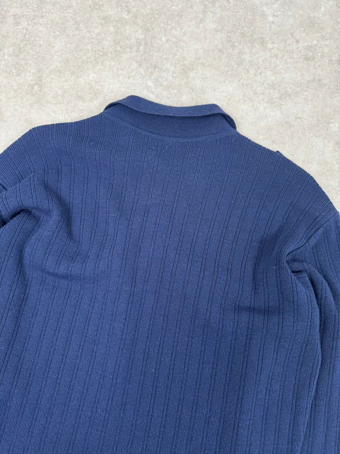 Versace Navy Flat Wool Longsleeve Polo Vwoqpyq 5