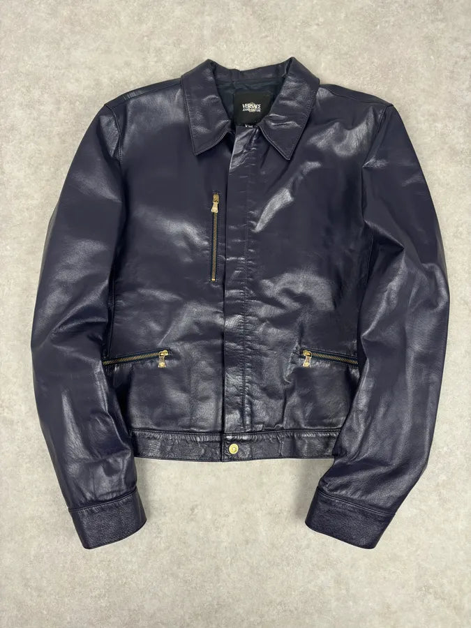 2000s Versace Purple Leather Gold Hardware Jacket RGmjBPy 0