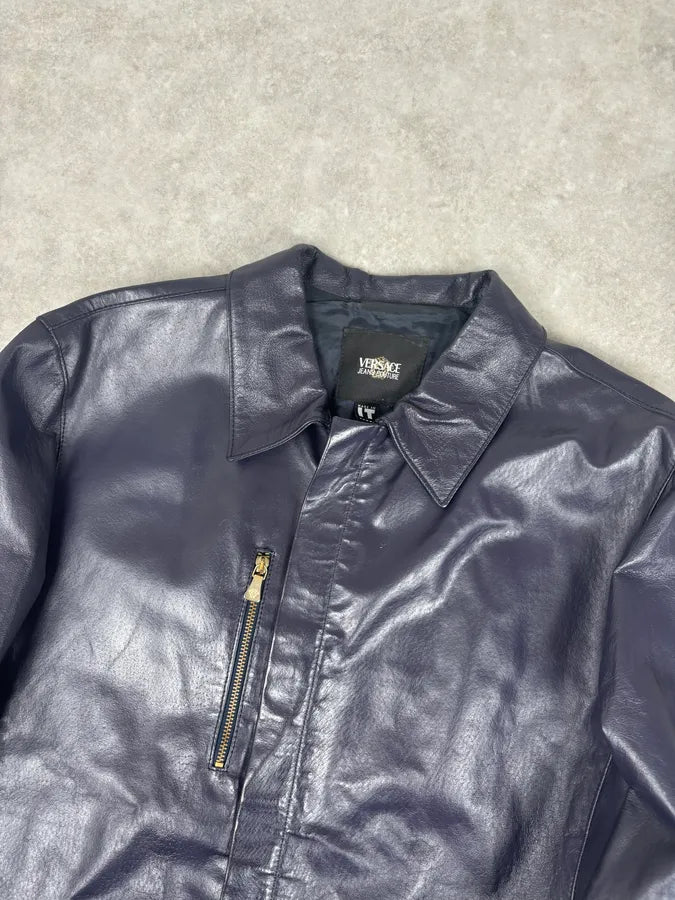 2000s Versace Purple Leather Gold Hardware Jacket RGmjBPy 3