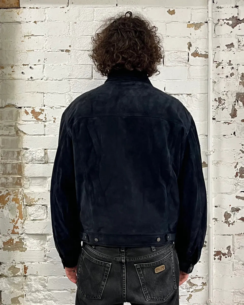 Versace Navy Suede Leather Trucker Jacket  GaJYGGB 2