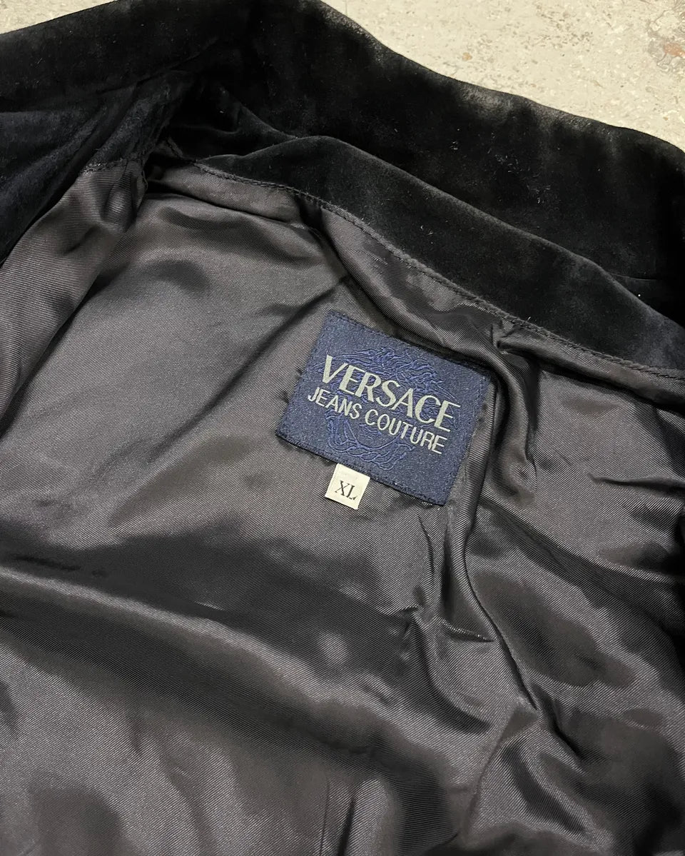 Versace Navy Suede Leather Trucker Jacket  GaJYGGB 8