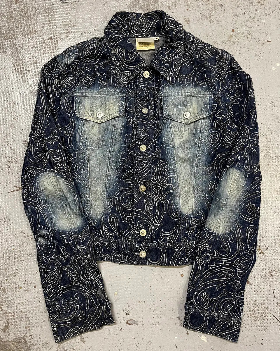 Versace Paisley Studded Blue Denim Jacket mFdSMWe 0